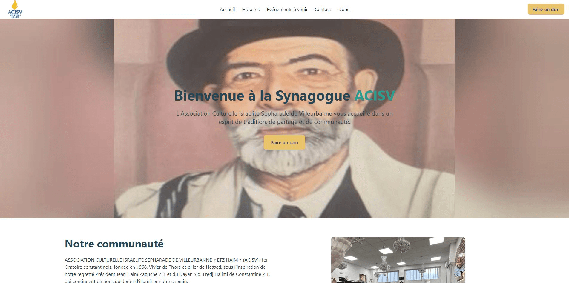 Aperçu du site Site vitrine de la synagogue ACISV