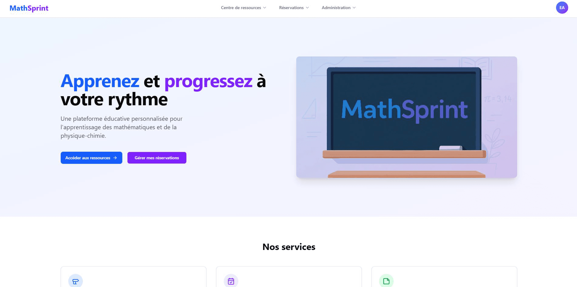 Aperçu du site Application éducative MathSprint